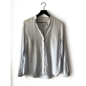 Vineyard Vines Blue White Striped Ruffle Trim Button Down Shirt Size 8